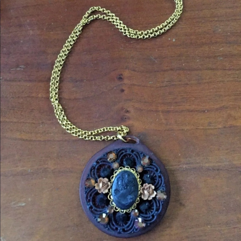 Tarina Tarantino Vintage Lady Cameo Large Pendant Long Necklace